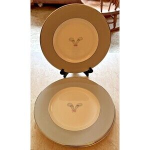 Set 4 Syracuse China Coronet 10" Dinner Plates USA Platinum Trim Floral 1960s